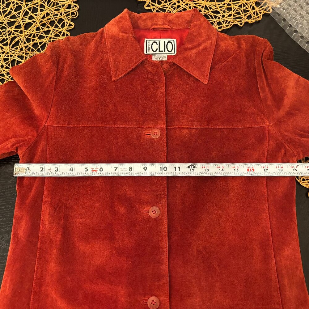 SUEDE CLO Women’s Genuine Suede Leather Jacket Rust Orange Button Front Size 8 - Picture 7 of 8
